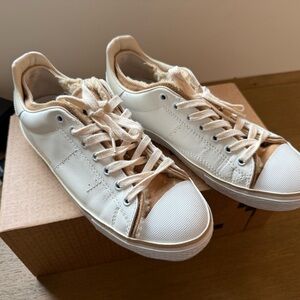 Stylish White and Tan Women's Sneakers